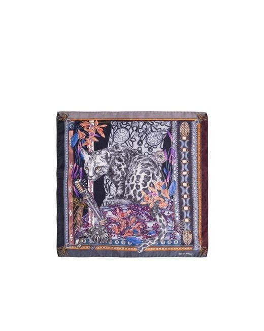 Etro Purple Placed Leopard Printed Pocket Square for men