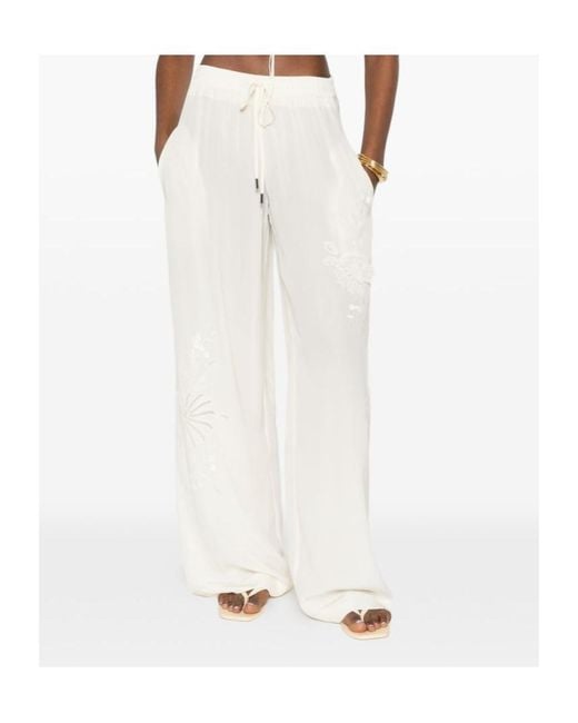 Ermanno Scervino White Floral-Embroidered Trousers