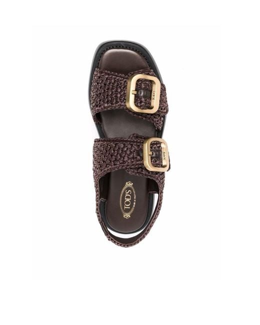 Tod's Black Buckle Detail Woven Sandals
