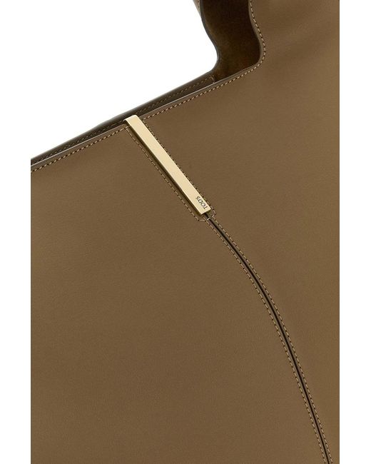 Tod's Brown Logo Plaque Medium-Small Shopping Bag
