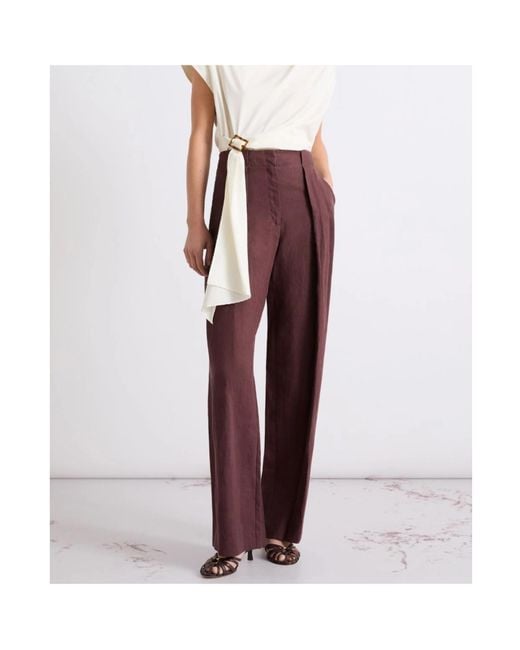 Marella Purple Washed Linen Trousers