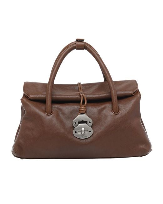 Zanellato Brown Small Dotta Turn-Lock Top Handle Bag