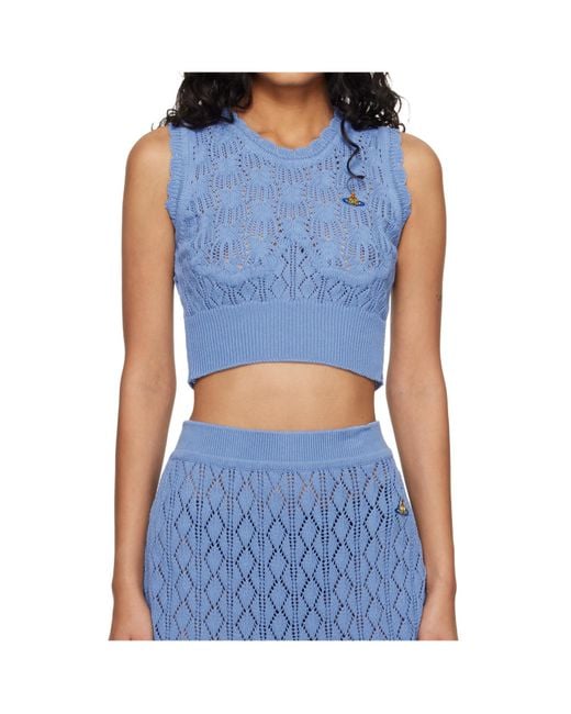 Vivienne Westwood Blue Ella Orb Embroidered Knitted Top