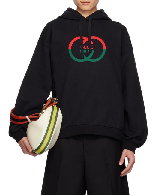 Gucci Black Interlocking G Drawstring Hoodie for men