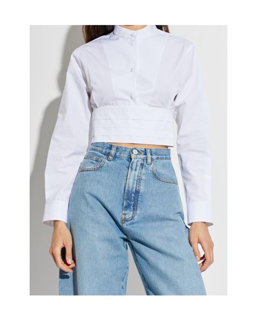 Alaïa Blue Alaïa Cropped Poplin Shirt