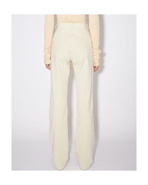 Acne White Embroidered Bootcut Jeans
