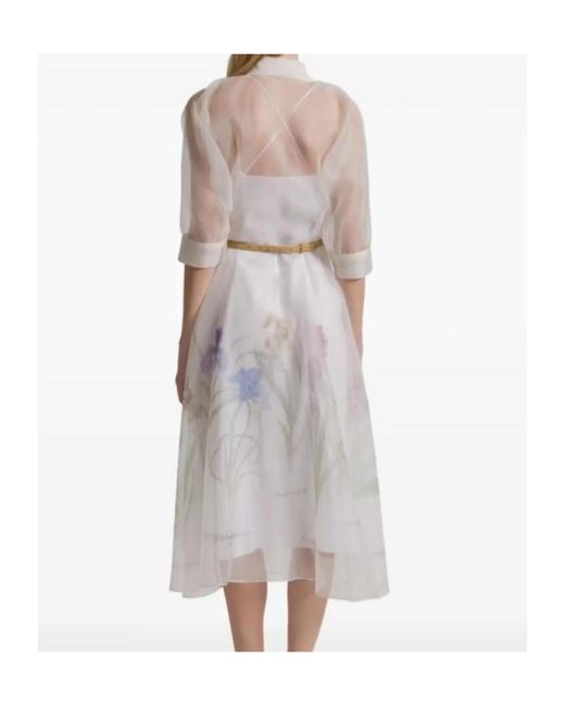 Alberta Ferretti White Collared Short-Sleeved Dress
