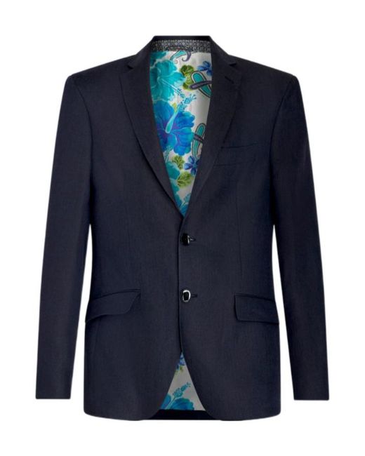 Etro Blue Floral Printed Single-Breasted Blazer for men