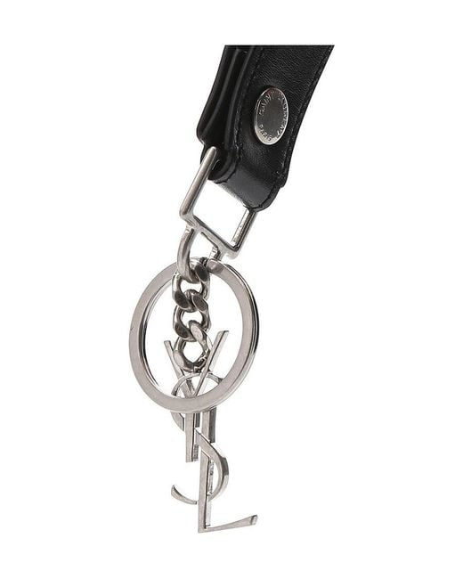 Saint Laurent White Monogram Logo Plaque Key Ring for men