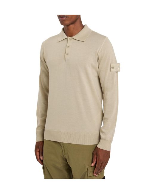 Stone Island White Solid Colour Wool Polo Top for men