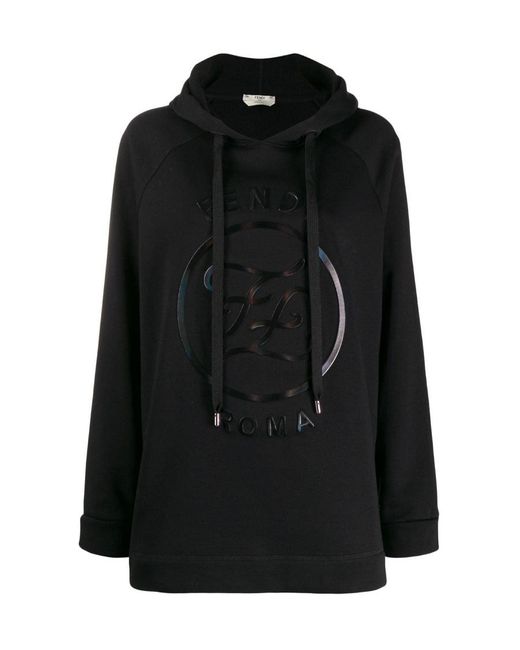 Fendi Black Ff Karligraphy Embossed Hooded Sweater