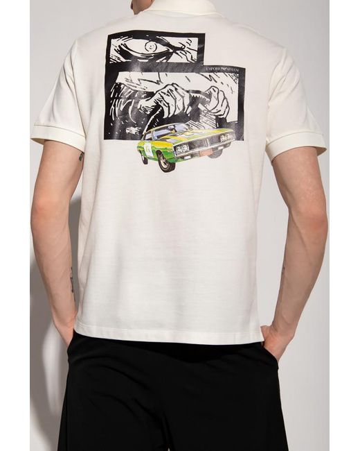 Emporio Armani White Sketch-Logo Cotton Polo Shirt for men
