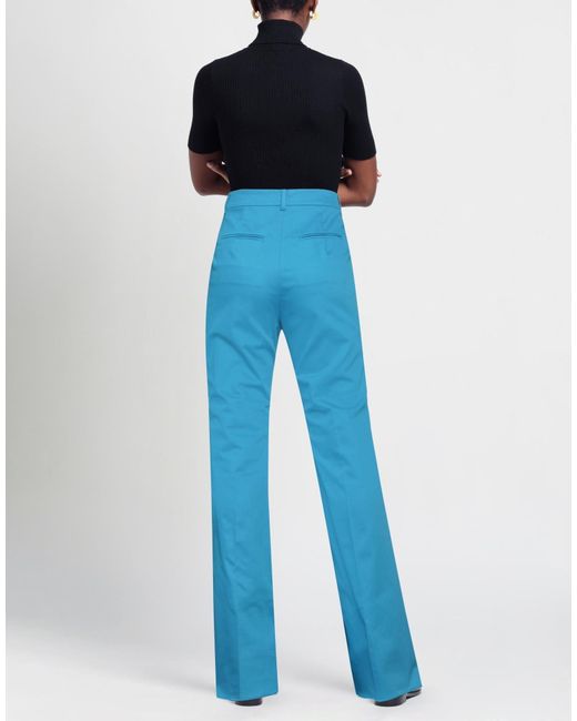 Sportmax Blue Solid Color Stretch Straight-Leg Pants