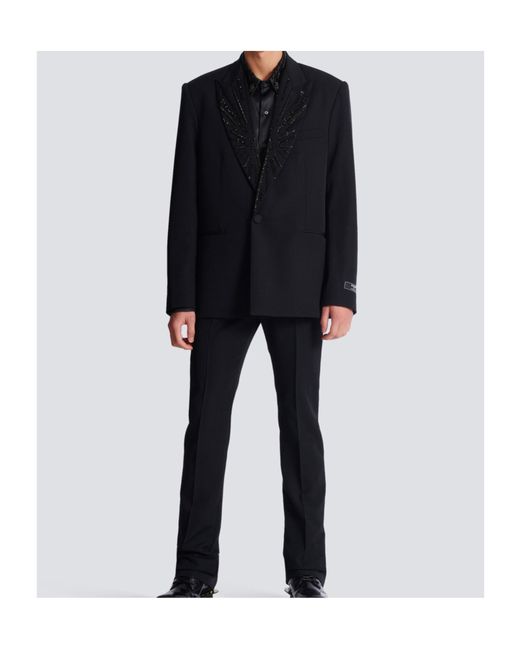 Balmain Black Crystal-Embellished Single-Breasted Blazer for men