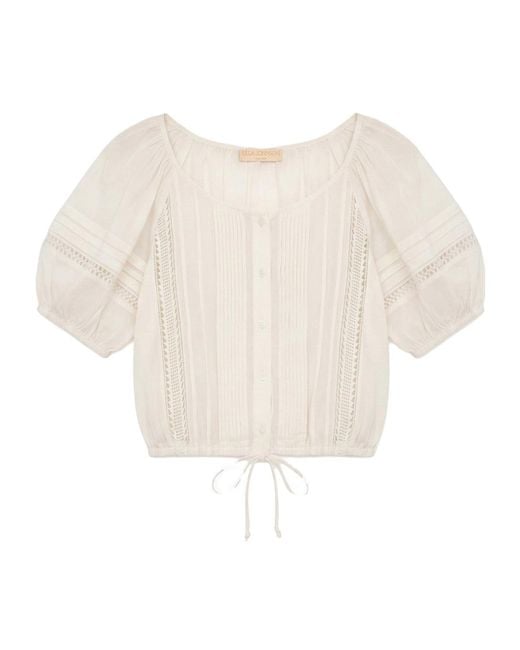 Ulla Johnson White Cropped Drawstring Voile Blouse