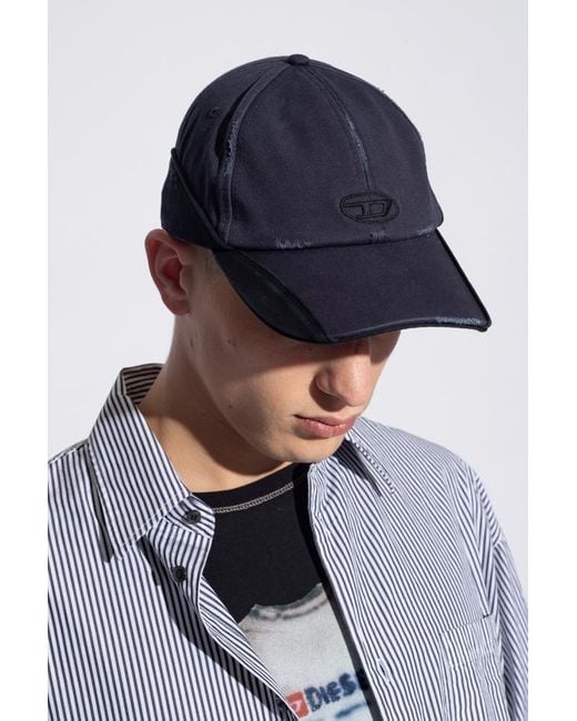 DIESEL Blue C-Dale Distressed Baseball Cap for men