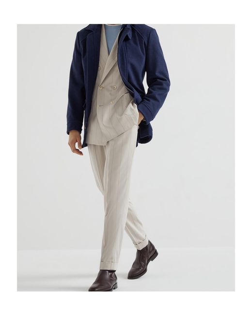 Brunello Cucinelli Natural Pinstripe Tailored Trousers for men