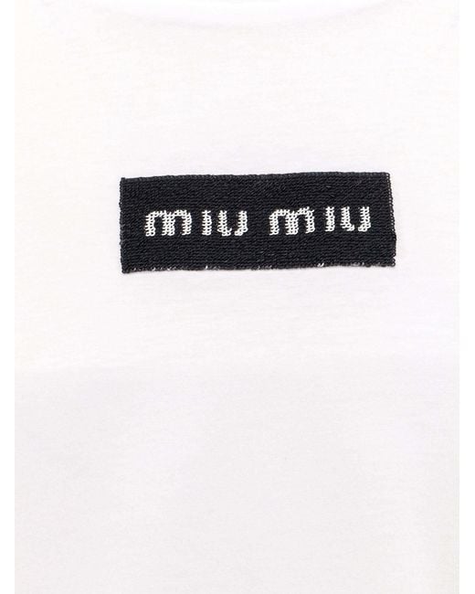 Miu Miu White Logo-Detailed Cropped T-Shirt