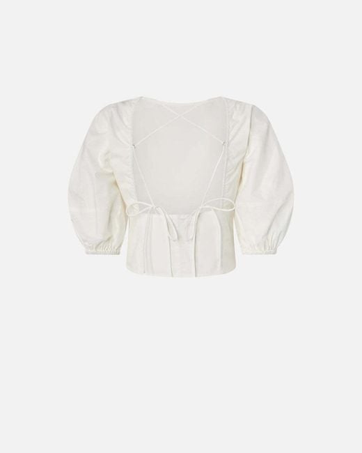 Pinko White Open-Back Puff-Sleeve Top