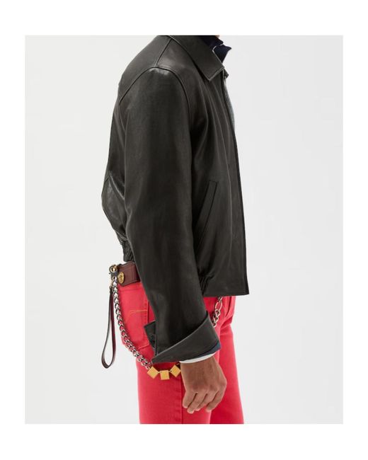 Versace Black Zip-Up Leather Blouson for men
