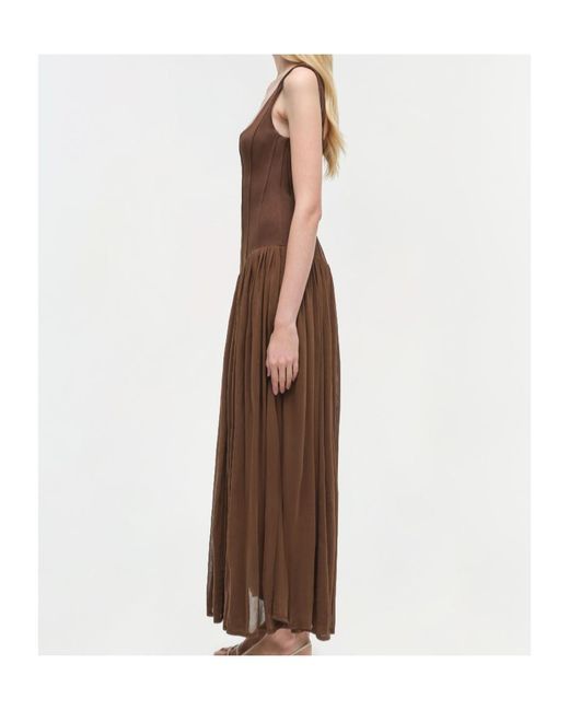 Jonathan Simkhai Brown Corset-Bodice Pleated Midi Day Dress