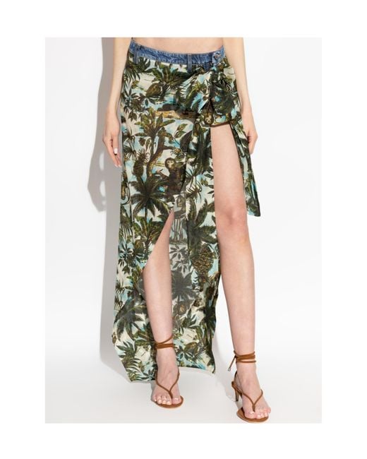 DSquared² Green Monkey Business Long Denim Skirt
