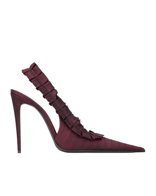 Saint Laurent Purple Madeline Ruffled Slingback Pumps