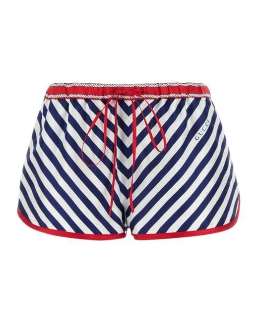 Gucci Blue Striped Drawstring Shorts