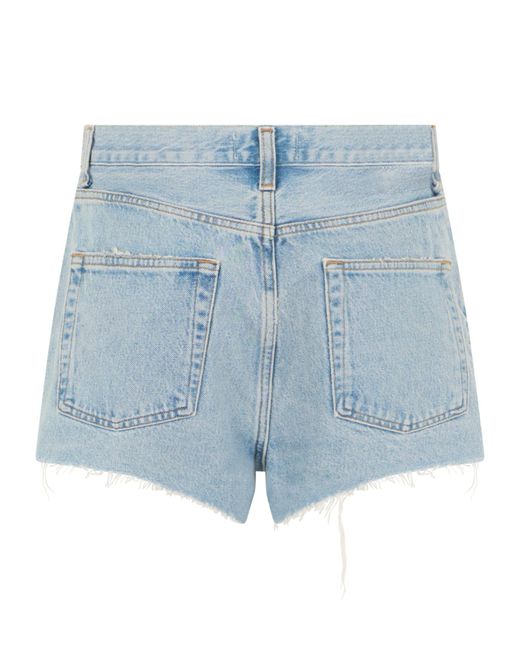Agolde Blue High-Rise Raw-Hem Denim Shorts