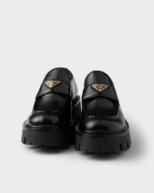 Prada Black Logo Plaque Slip-On Loafers