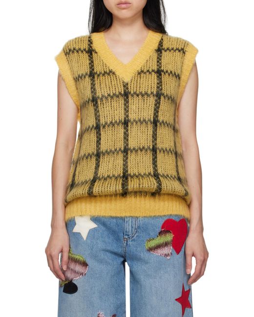 Marni Yellow Checked Sleeveless Jumper for men