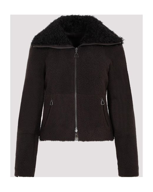 Akris Black Shearling-Collar Leather Jacket