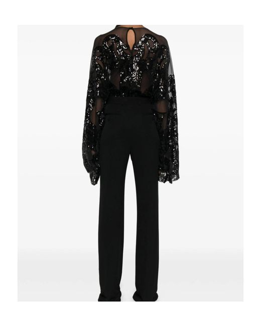 Norma Kamali Black Sequin-Embellished Bodysuit