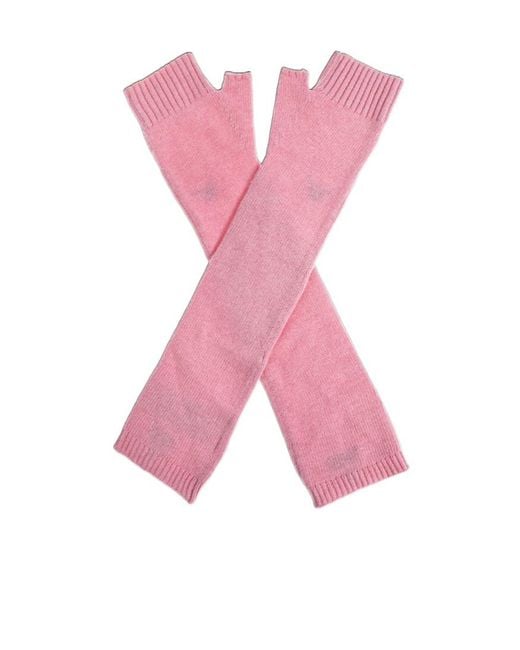 Ganni Pink Logo Long Fingerless Gloves