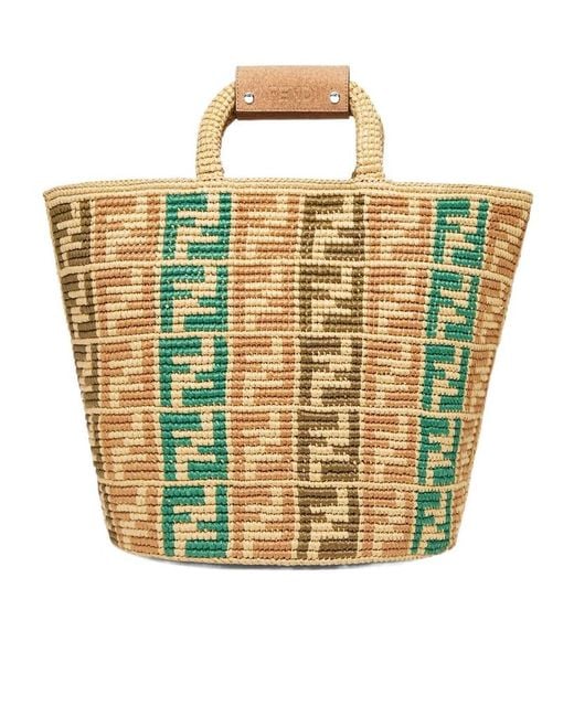 Fendi Metallic Ff Embroidered Raffia Tote Bag for men