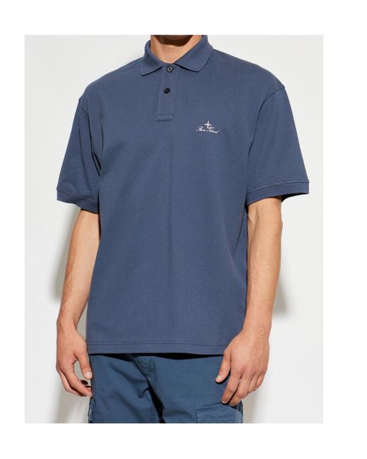 Stone Island Blue Logo Embroidered Polo Shirt for men
