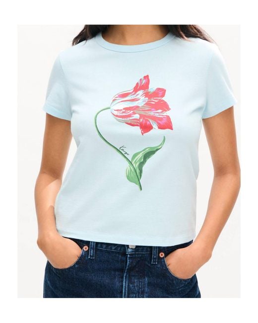 KENZO Blue Floral Print T-Shirt