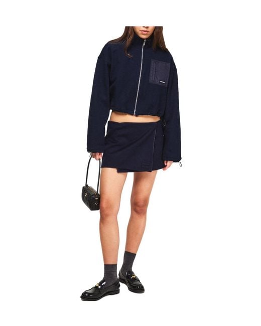 Miu Miu Blue Cropped Zip-Up Fleece Jacket
