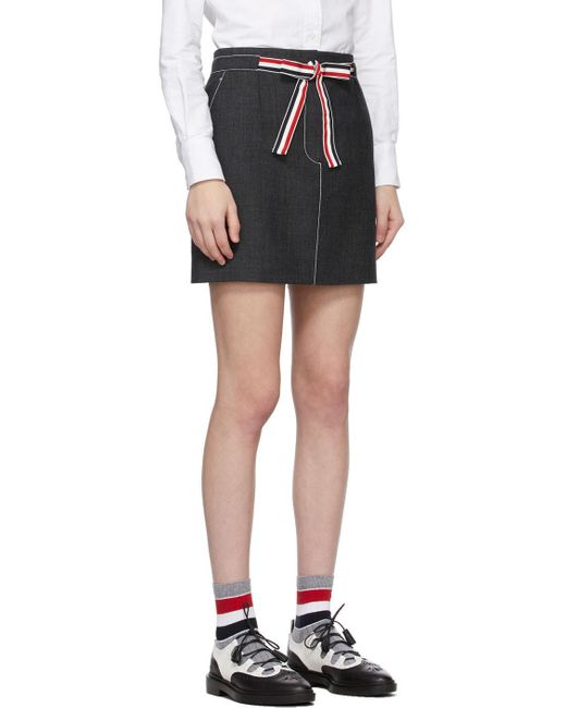 Thom Browne Black 2Ply Fresco Tie Waist Mini Sack Skirt
