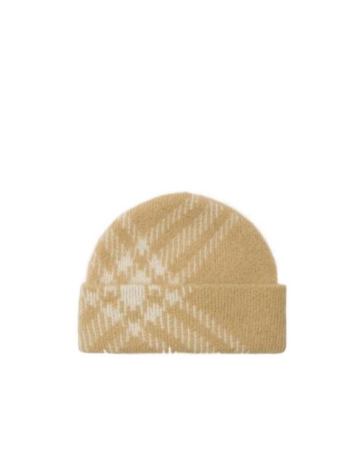 Burberry Natural Checked Turn-Up Hem Beanie for men
