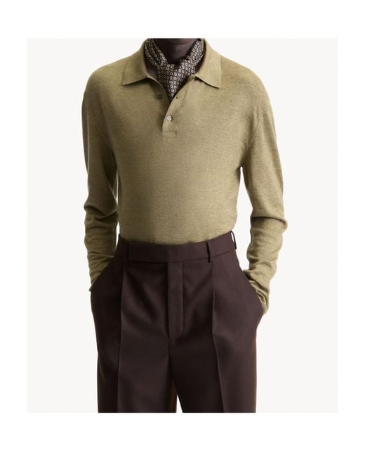 Saint Laurent Green Long-Sleeved Polo Shirt for men