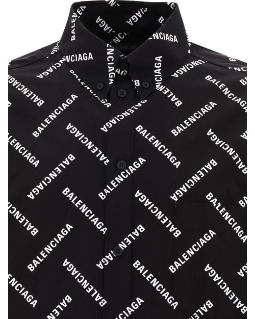 Balenciaga Black Allover Logo Printed Long-Sleeved Shirt for men
