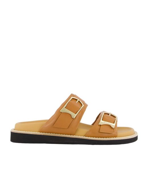 Santoni Brown Double-Buckle Sandals