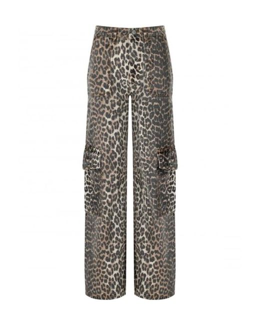 Ganni Gray Leopard Printed Straight Leg Jeans
