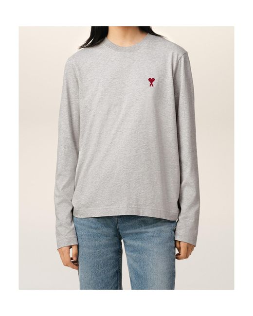 AMI Gray Ami De Coeur Long-Sleeved T-Shirt for men