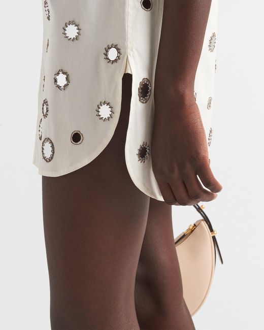 Prada White Appliqué-Detailed Button-Up Shirtdress