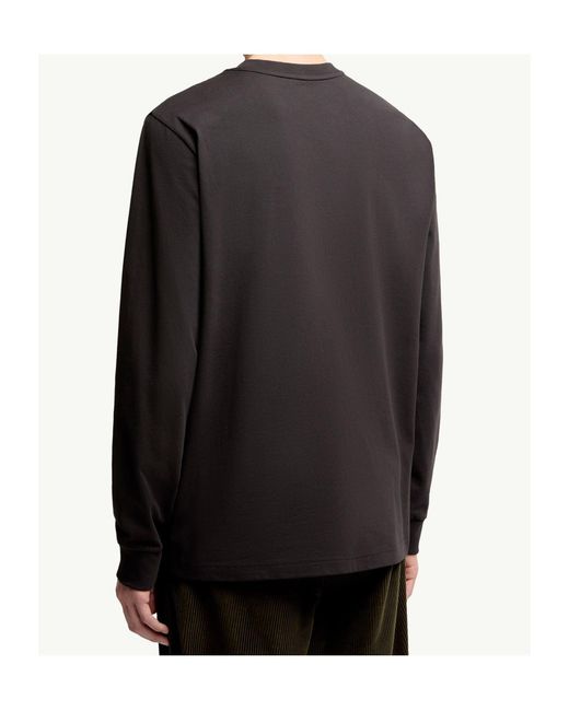 Moncler Black Leather Logo Long Sleeve Cotton T-Shirt for men