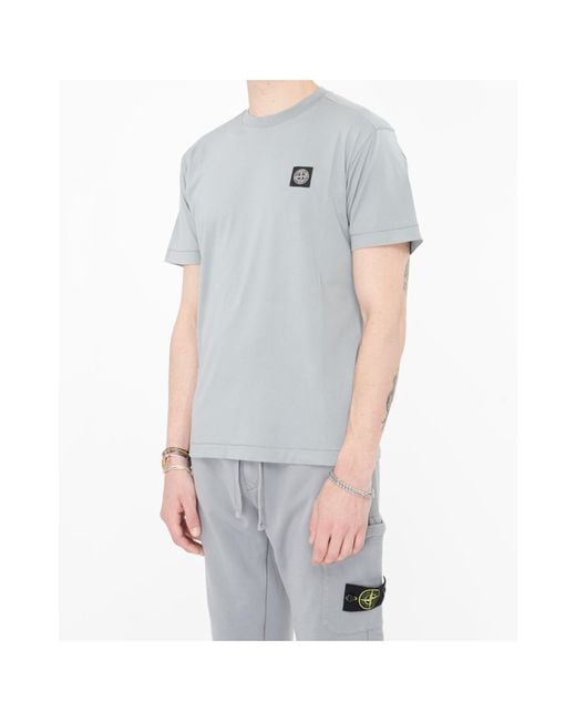 Stone Island Gray Compass Patch Crewneck T-Shirt for men
