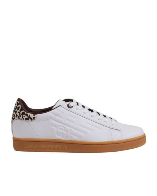EA7 White Round-Toe Low-Top Casual Shoes for men