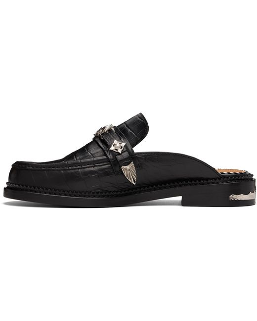 Toga Virilis Black Crocodile-Embossed Mules for men